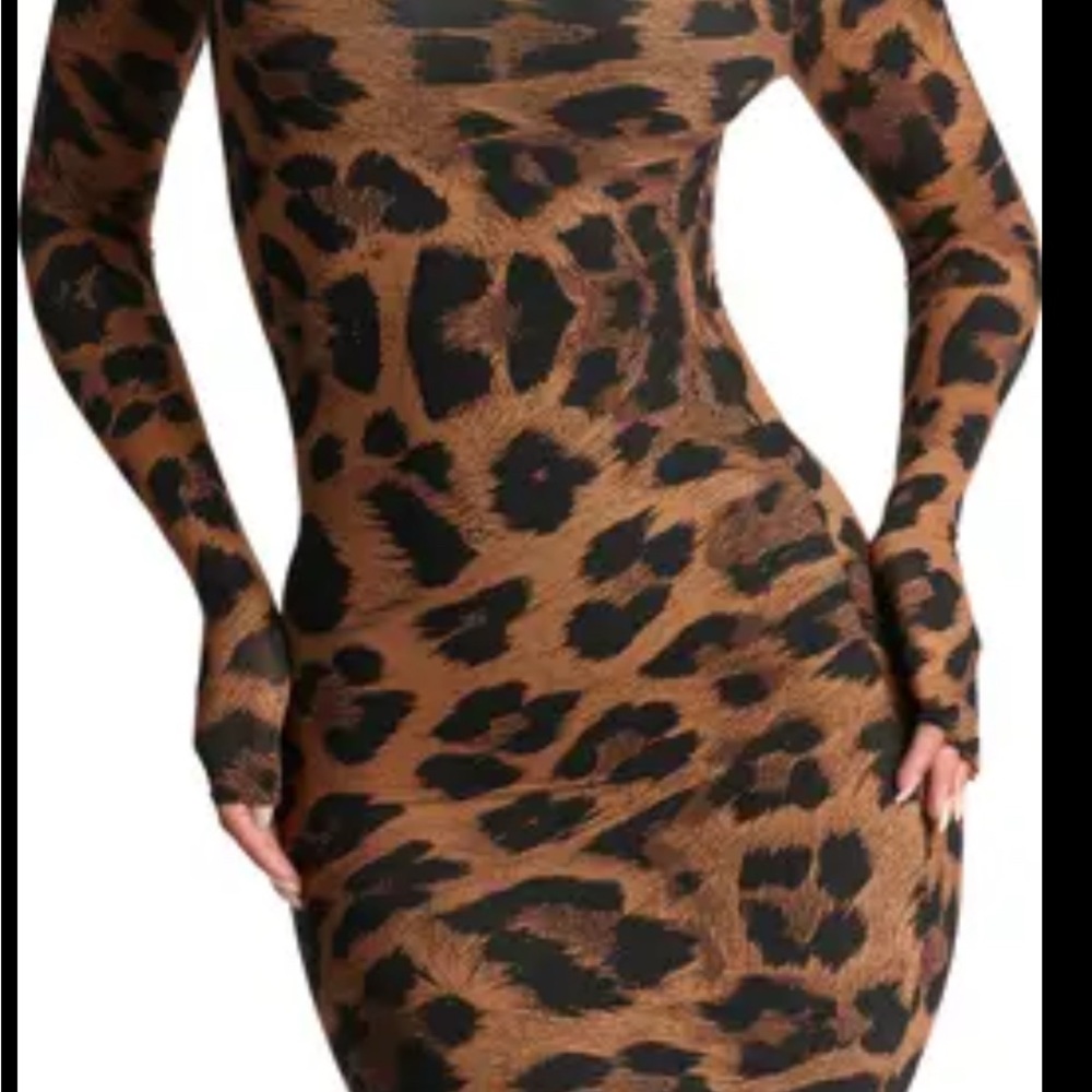 Naked Wardrobe Black and Brown Animal Print Mini Dress